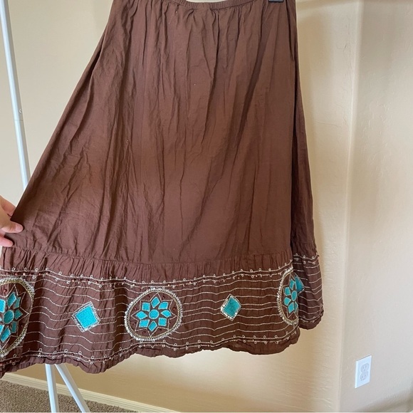 Y2k Brown and Turquoise Pull On Midi Skirt - Picture 4 of 6